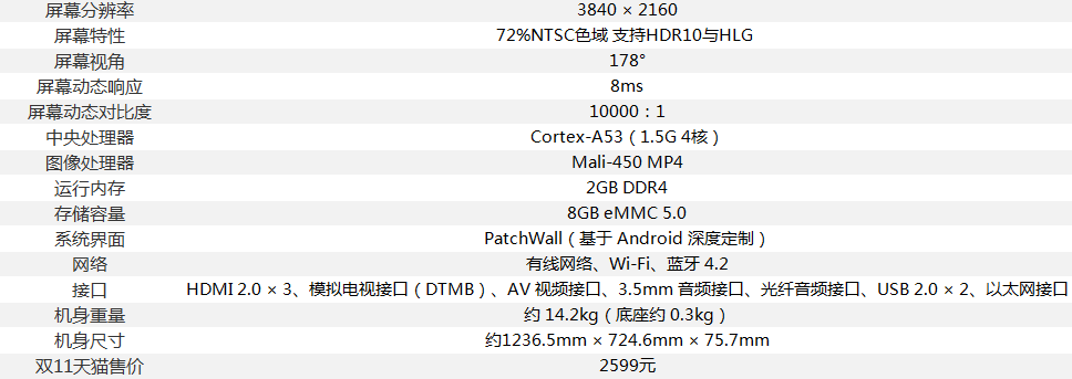 小米4a电视参数图片