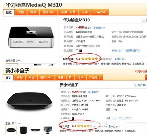 在网友眼中，小米盒子与华为秘盒的实际差距