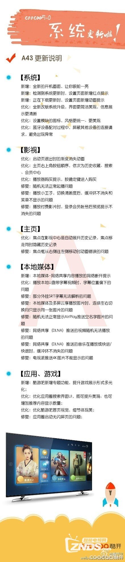 A43内测第018周酷开5.0系统更新说明