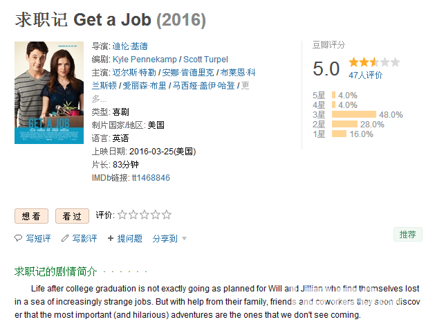 求职记 Get a Job （2016）简繁字幕