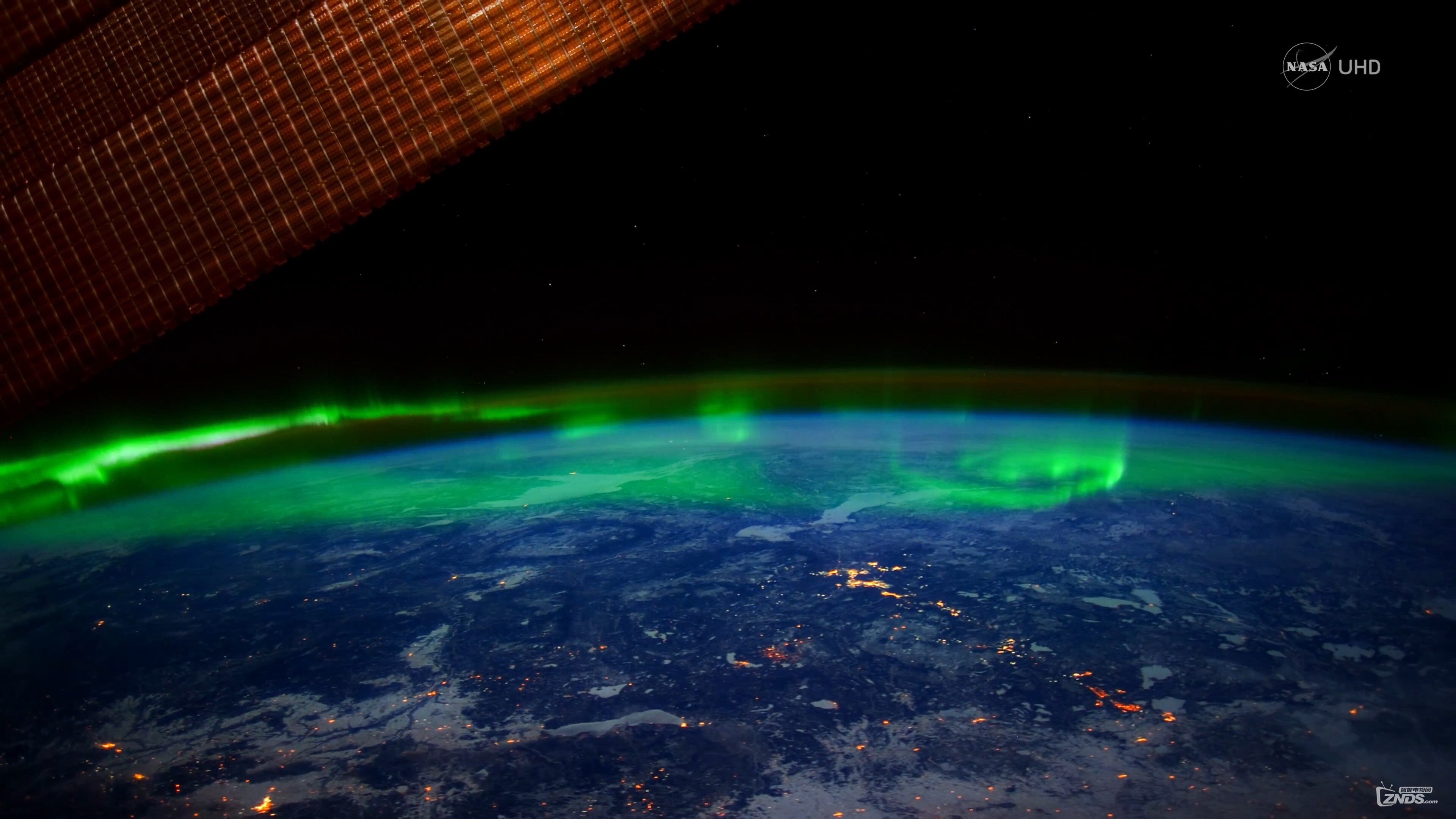 4k高清nasa从太空看奇特壮丽的北极光2160pmp4410mb