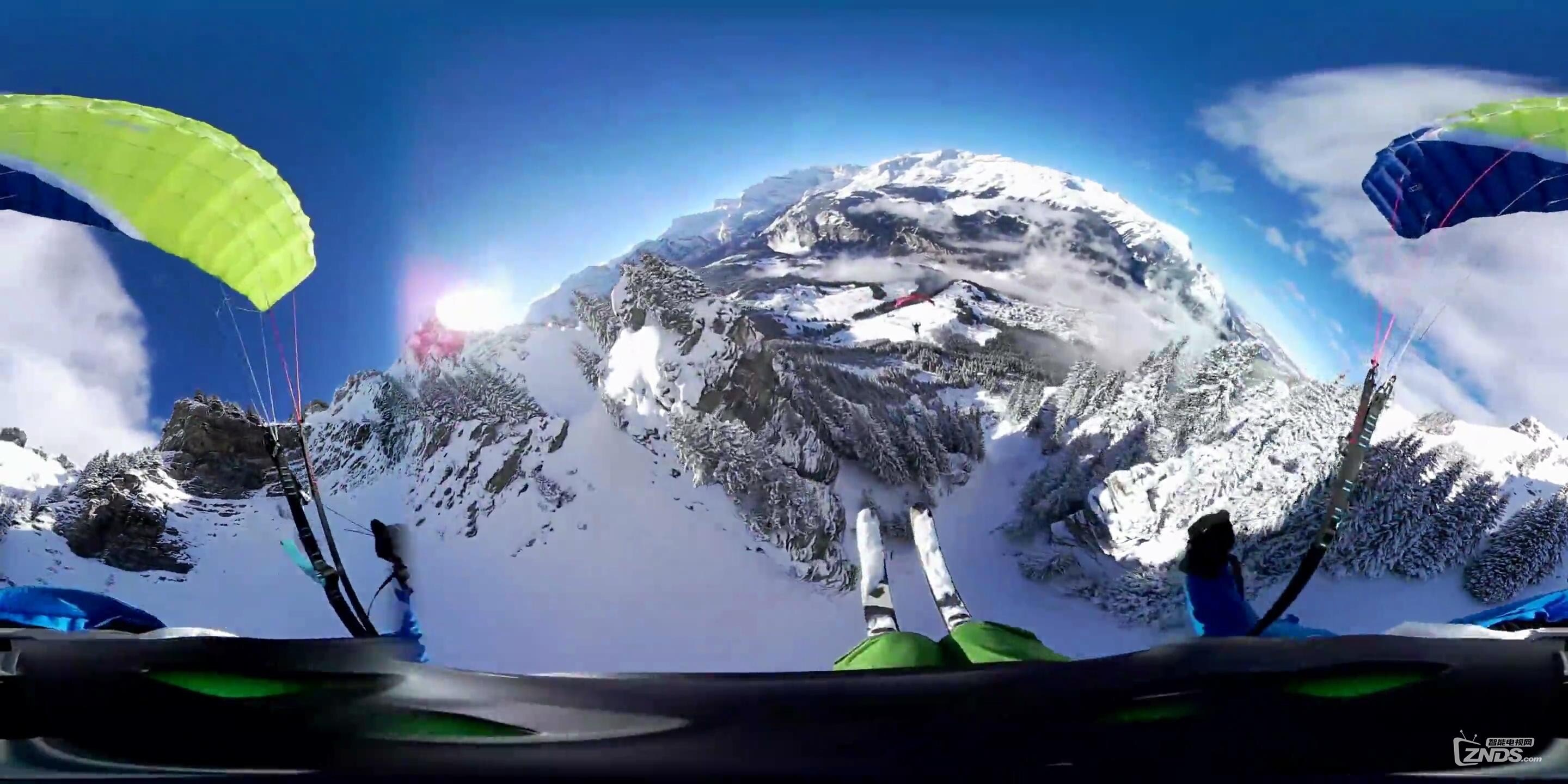 360度vr全景视频穿越林海雪原滑翔跳伞