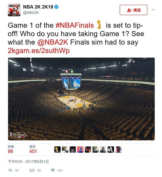2017nba总决赛直播第一场全场回放 勇士首战大胜骑士