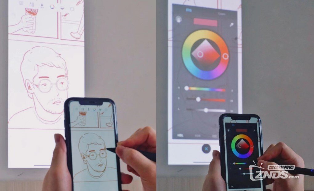 在手机或ipad上画插画,通过投影仪投屏,即可同步绘画
