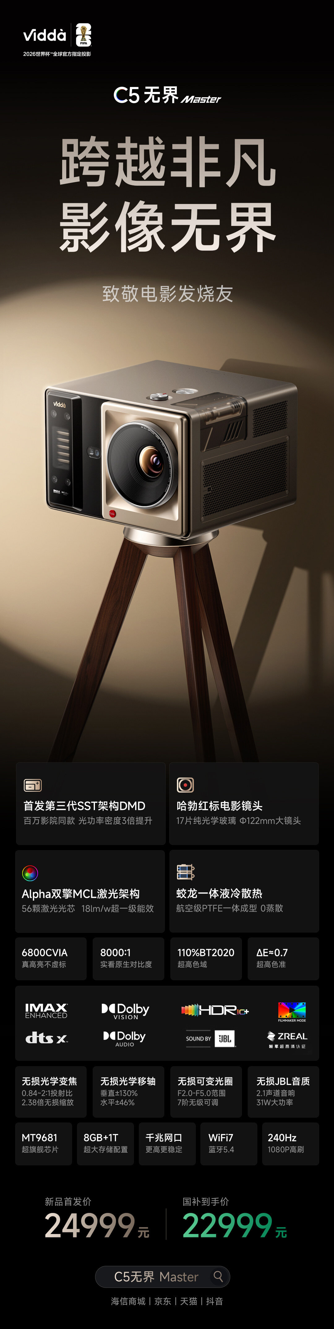 Vidda发布C5无界Master旗舰投影，首发价24999元