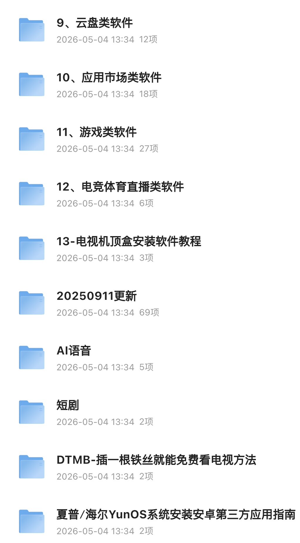 部分类目展示